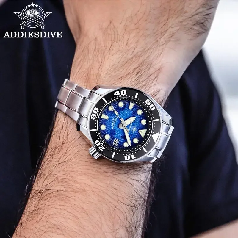 Addiesdive relógios automáticos masculinos 200m à prova dwaterproof água relógio mecânico de cristal safira aço inoxidável bgw9 relógio de pulso de mergulho luminoso