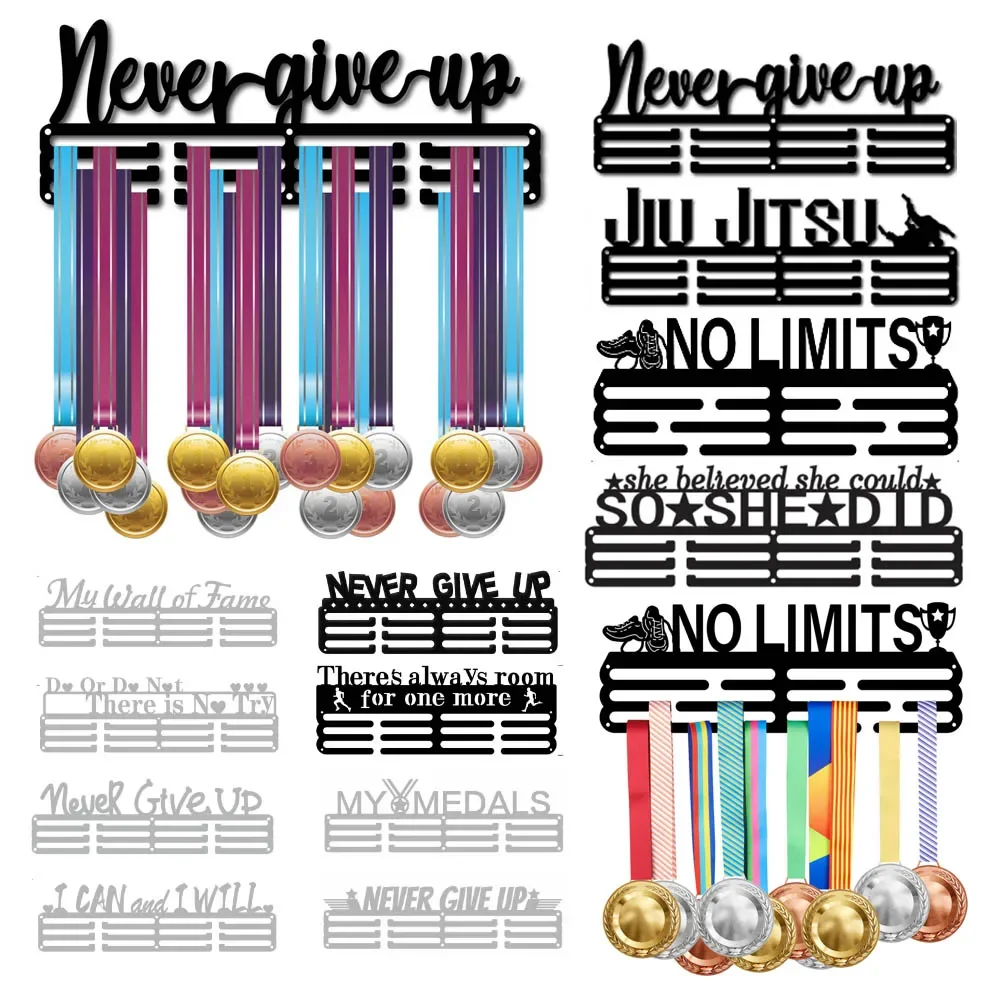 Medal Holder Never Give Up Sport Medal Display Stand Wall Mount Hanger Decor Stainless Steel Hanging Award Holder for Home Badge