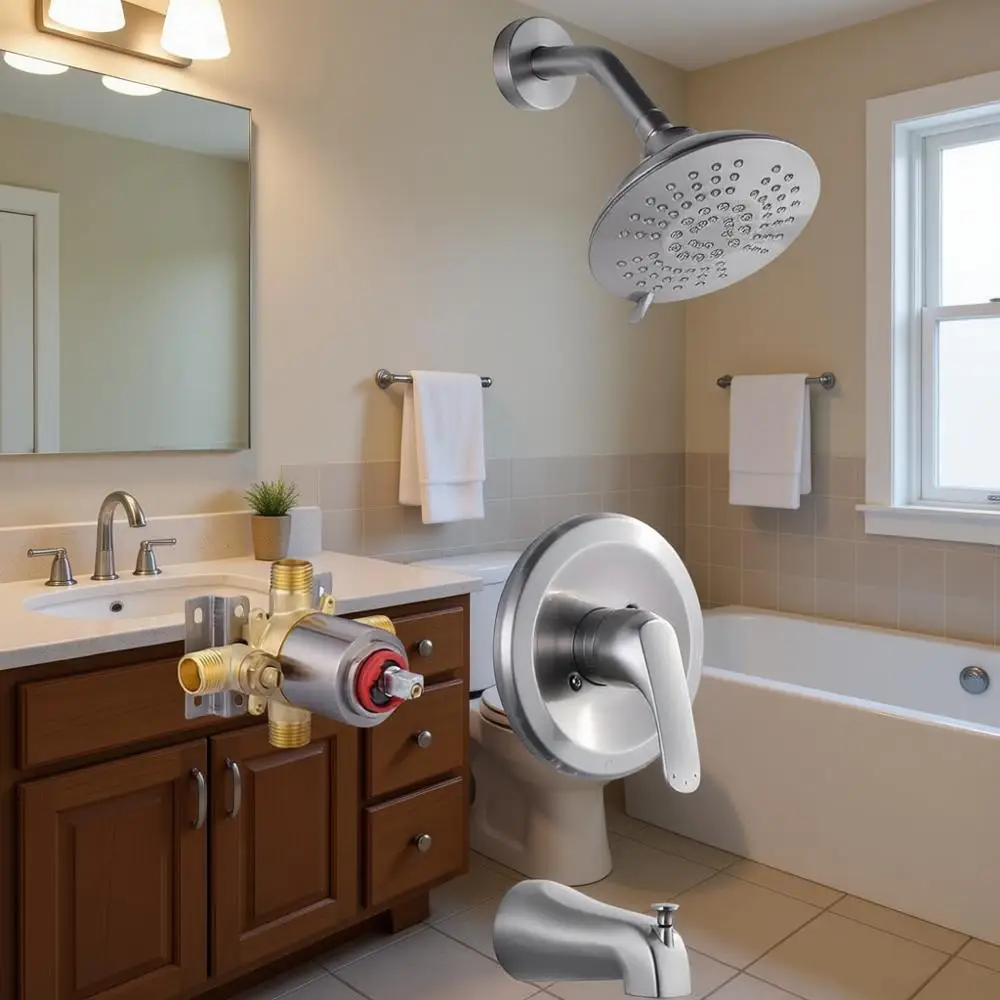 Bathroom Tub Shower Faucet Kit, Single Handle Rain Shower with Tub Spout, Solid Brass Shower Tub Faucet Set Complete