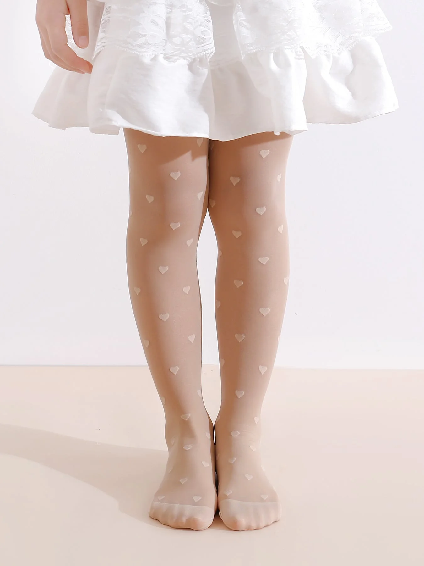 2 Stück Mädchen-Strumpfhosen mit Herz-Print, UPF50+, Sonnenschutz, durchsichtige, atmungsaktive Sommerstrümpfe, hochelastisches Set mit Ballett-Tanzsocken für Kinder – Detail 9
