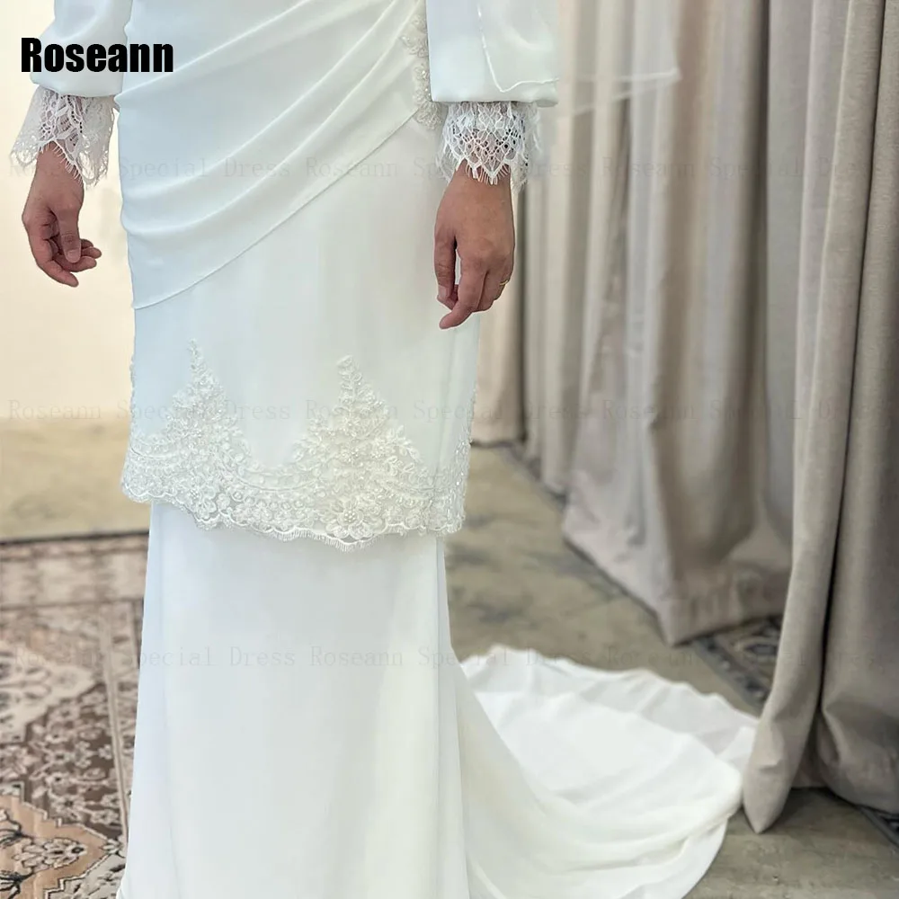 Muçulmano alta colarinho sereia vestidos de casamento, renda escova trem vestido de noiva, Applique chão, novo design, 2024