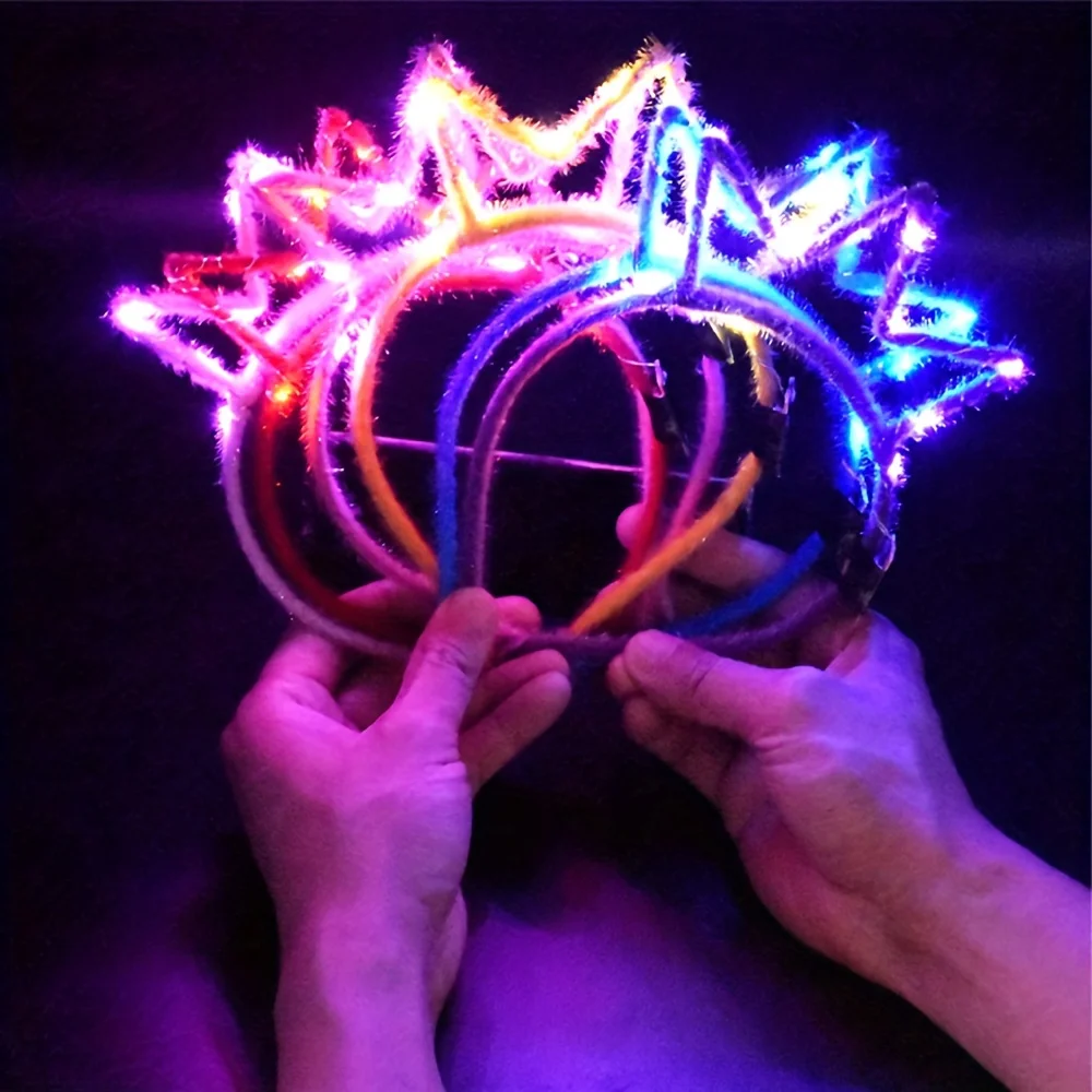 

25Pcs LED Glowing Crown Headbands, Luminous Hair Bands for Ramadan Parties, Concerts, Neon Raves, Halloween, Christmas & Birthda