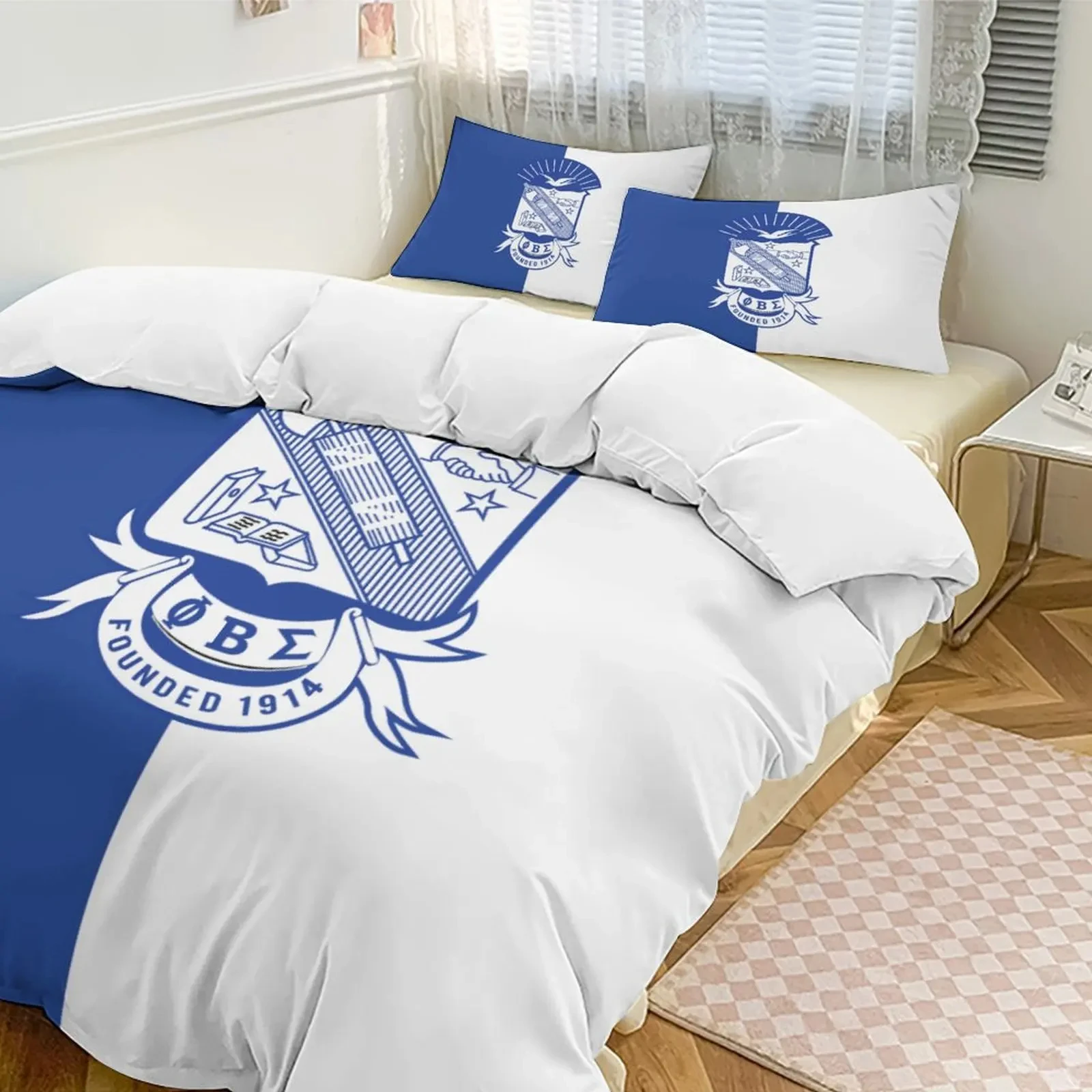 Phi Beta Sigma PBS Fraternity Bedding Set,Duvet Cover Bed Set Quilt Cover Pillowcase,King Queen Twin Size Boys Girls Adults