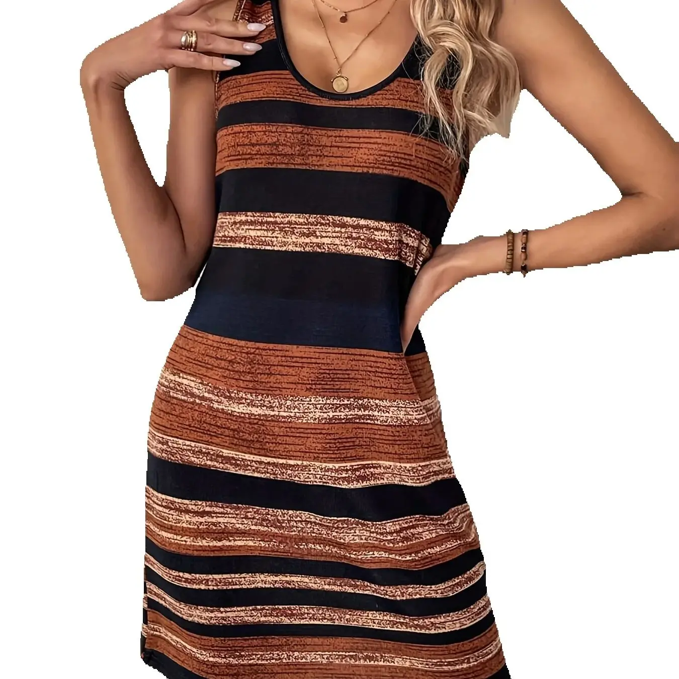 Mouwloze A-lijnjurk met U-hals voor dames, met lipgloss, regenboog- en kleurrijke prints, nauwsluitende jurk, strandjurk voor dames, vakantiekleding, vrijetijdskleding, strandjurk - afbeelding 2