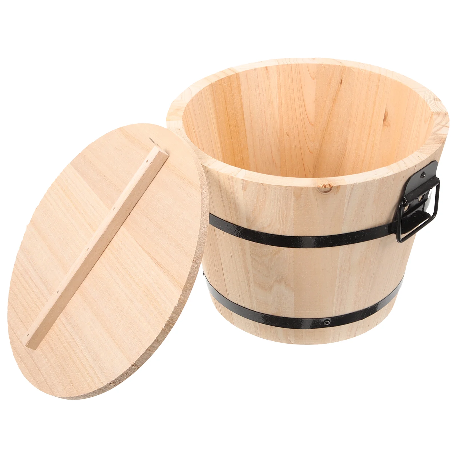 Wooden Sushi Bucket 18cm Rice Container Lid for Japanese Korean Food Safe Smooth Dust Multi function Kitchen