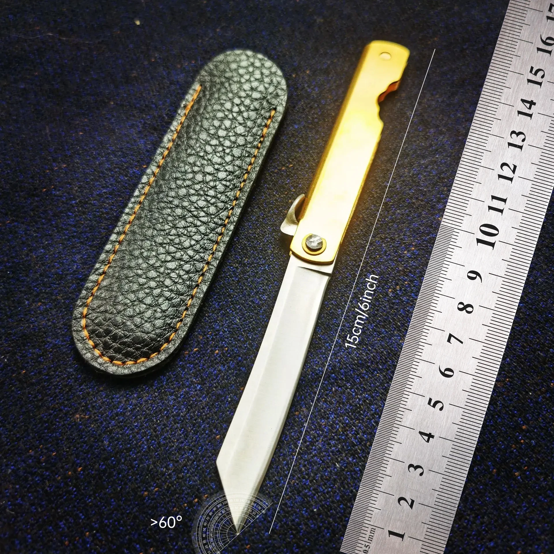 Portable Fishing Outdoor Tools Damascus Mini Self Defense Tactical Copper Handle Manual Folding Knife