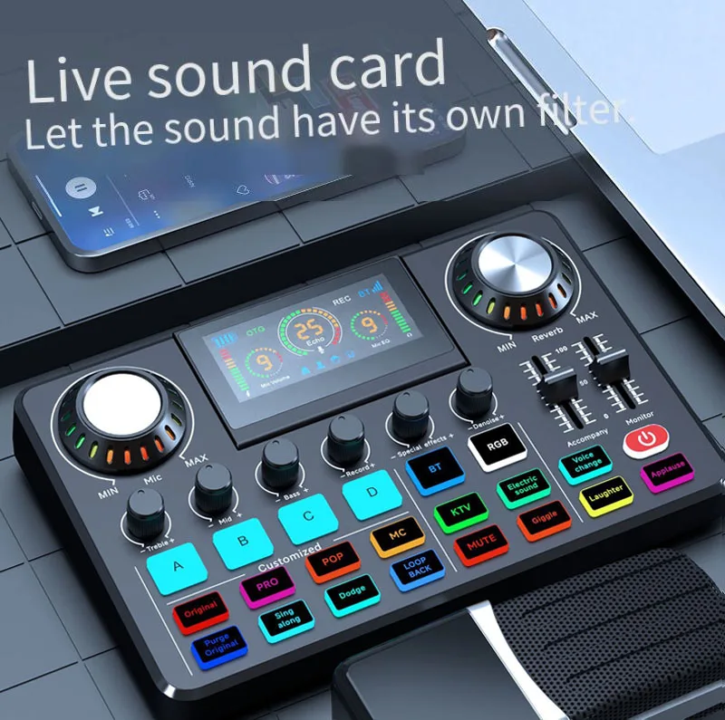 Live sound card digital folding display supports professional recording of musical instruments. Live K songs are suitable for Ti