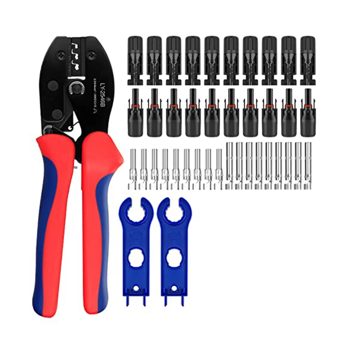 

Solar Crimpzange Tool Set for 2.5/4/6mm² Solar PV Cable, 5 Pairs of Solar Cable Plugs, 9 Pairs of Solar Plugs