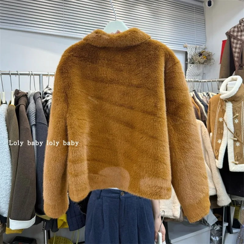 Frauen Herbst Winter Faux Nerz Haar Koreanischen Stil Longs Leeve Einreiher Jacke Dame Streetwear Flauschigen Faux Pelz Outwear