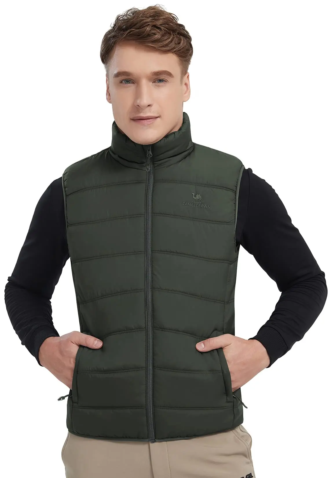 GOLDEN CAMEL Puffer Hiking Vest for Men Quilted Men\'s Winter Coats Padded Sleeveless Jackets Gilet Casual Work Travel Camping