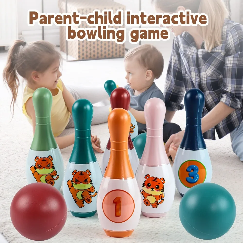 Brinquedos de boliche de interação IParent-child, jogo de bolas de boliche para esportes internos e externos, conjunto de boliche inclui 6 pinos de plástico e 2 bolas