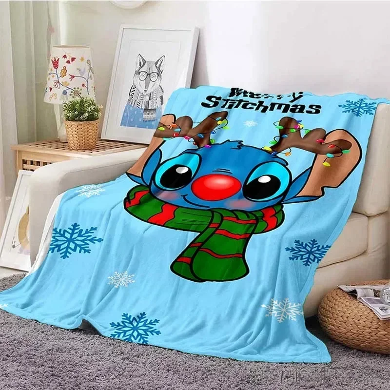 Disney Stitch Christmas Printed Blanket for Home Travel Sofa Soft and Comfortable Blanket for Adults and Children Holiday Gifts