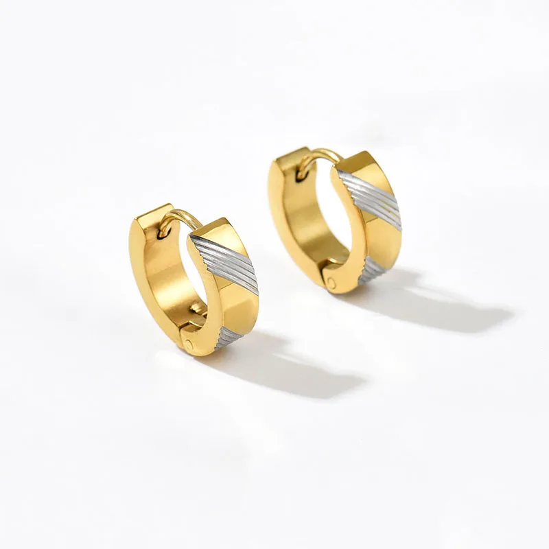 

Apexelle Brand Classic Jewelry Stainless Steel Earrings Striped Geometric Two Tone Hoop Earrings Daily Wear Accessories