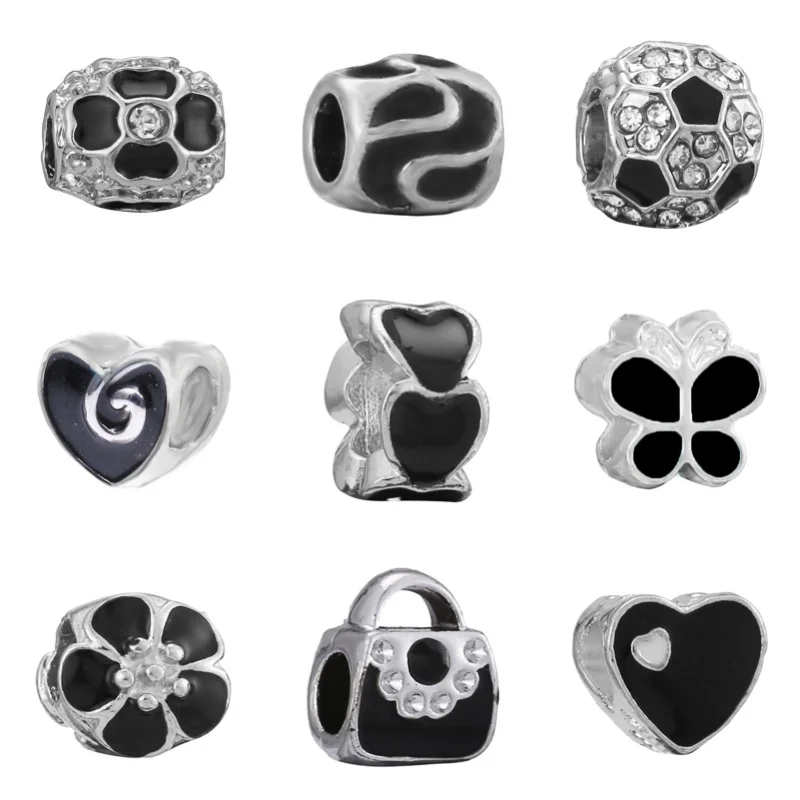 2024 New Black Series Ball Flower Charm Beads Fashion Pendant Alloy Bead String Accessories For Pandora DIY Jewelry Making Gift