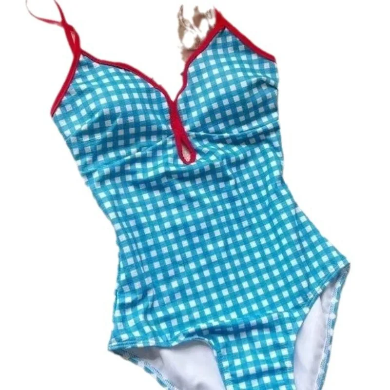 Femmes Sexy une pièce maillots de bain Style mignon à carreaux dos ouvert maillot de bain doux Simple maillot de bain été maillots de bain maillot de bain robe