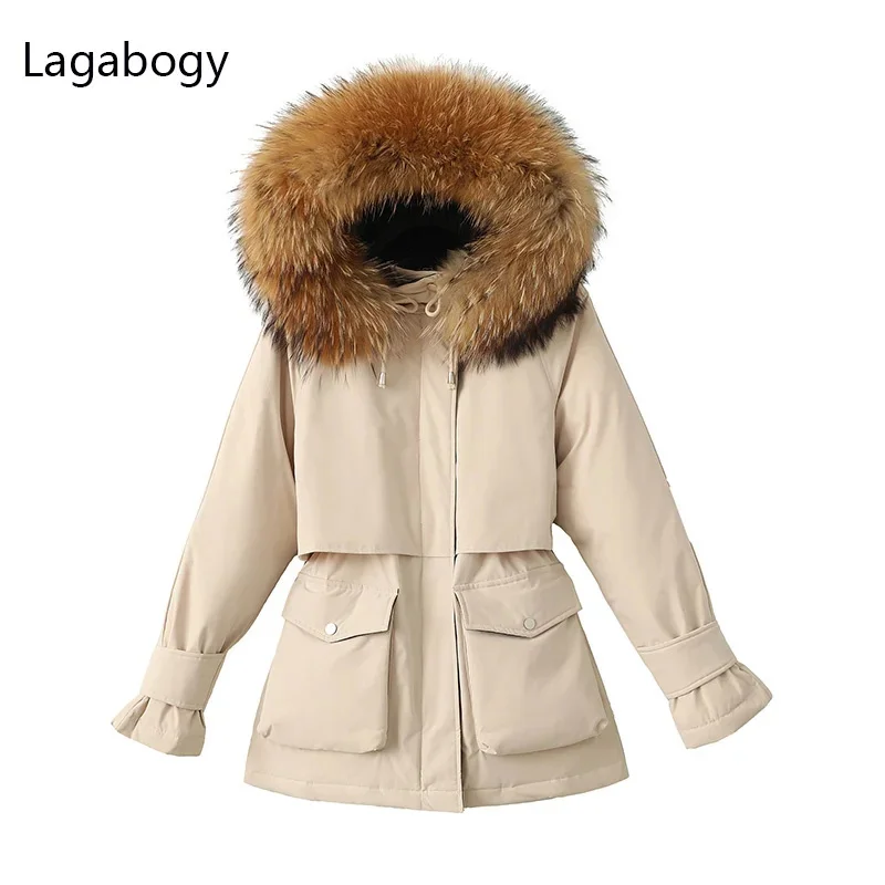 Imagem -05 - Inverno de Pele de Raposa Grande Jaqueta Feminina Natural Grosso Quente Solto Parkas Sash Amarrar Neve Outwear Pato Branco para Baixo Cabolsa