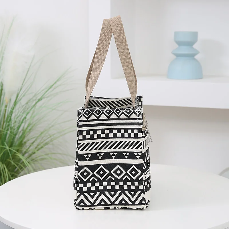 New striped pattern lunch bag with foil insulation and handles for work and commuting