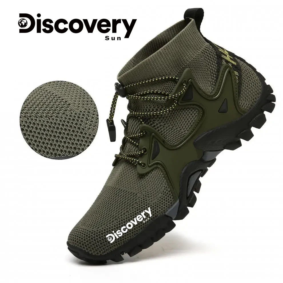 DISCOVERY-SUN Men\'s Mesh Breathable Water Shoes Quick Drying Water Shoes Swimming Anti slip Sports Shoes Fishing High Top Shoes