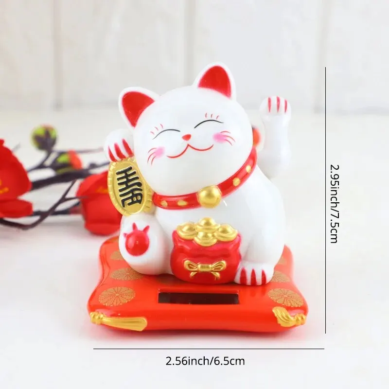 1pc Lucky Beckoning Cat Solar Powered Waving Wealth Good Fortune Awaits Solar-Powered Ornaments For Home, Office, And C