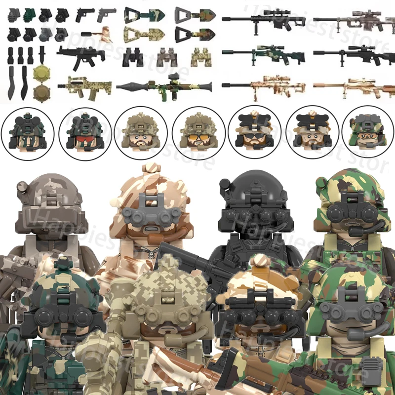 Military Figures Soldiers Camouflage Weapons Building Blocks  Alphas Special Forces KSK SWAT Guns Accessories Bricks Kids Toys