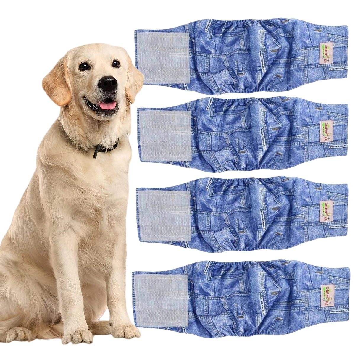 4 Pack Pet Male Diaper Faux Denim Pattern Nappy Belly Band Wrap Washable Reusable Sanitary Pants For Small Breed Dogs Diapers