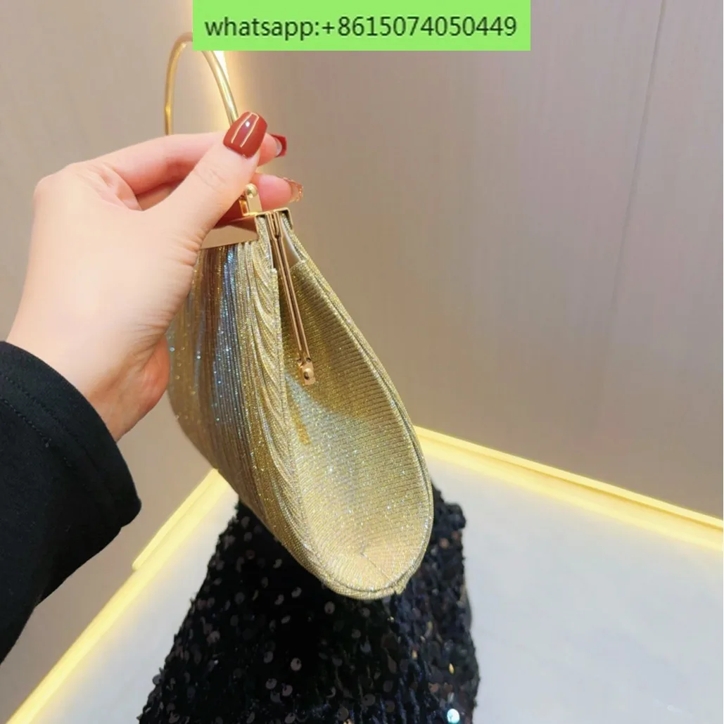 Simple fashion pleated handbag party bag rhinestone evening bag diagonal dinner bag