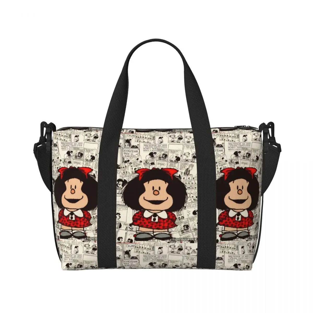 Custom Anime Mafalda Beach Tote Bag Women Cartoon Kawaii Big Compartment Beach Gym Travel Bags