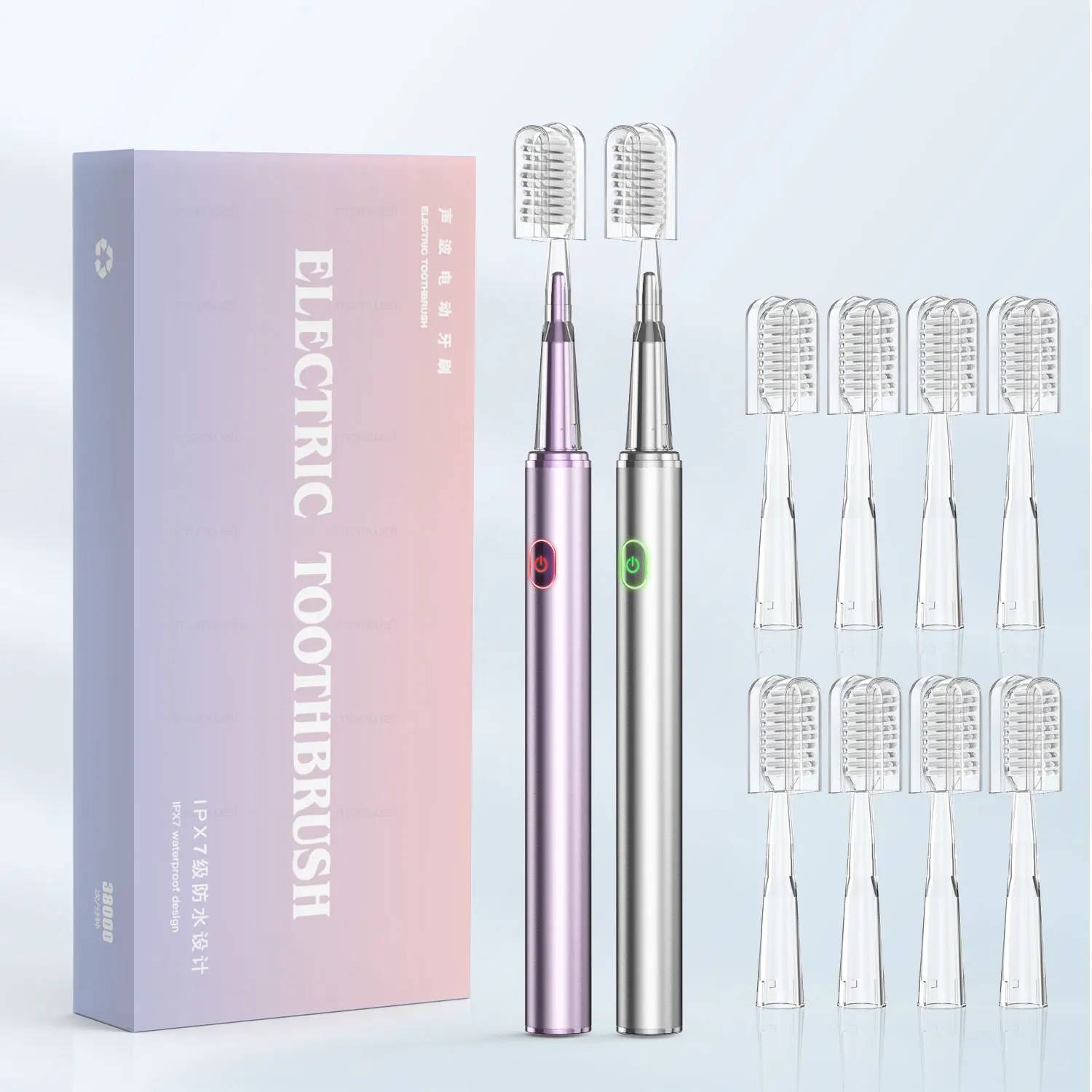 

Electric Toothbrush Mental Thin Brush Body Specially for Women Pure Wisdom Beauty Soft DuPont Bristle and 4 Heads for Couples