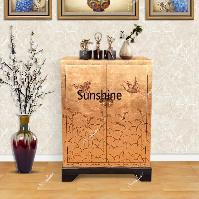 Entry entrance cabinet painted gold foil solid wood entrance shoe cabinet screen hall cabinet