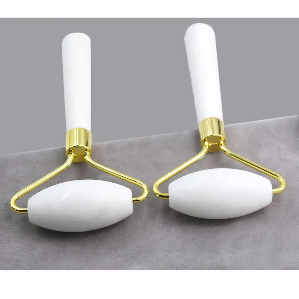 1Pcs White Jade Massager Natural Facial Roller Comfortable Grip Soft Skin Care Tool for Face Puffiness Migraine Relief Beauty
