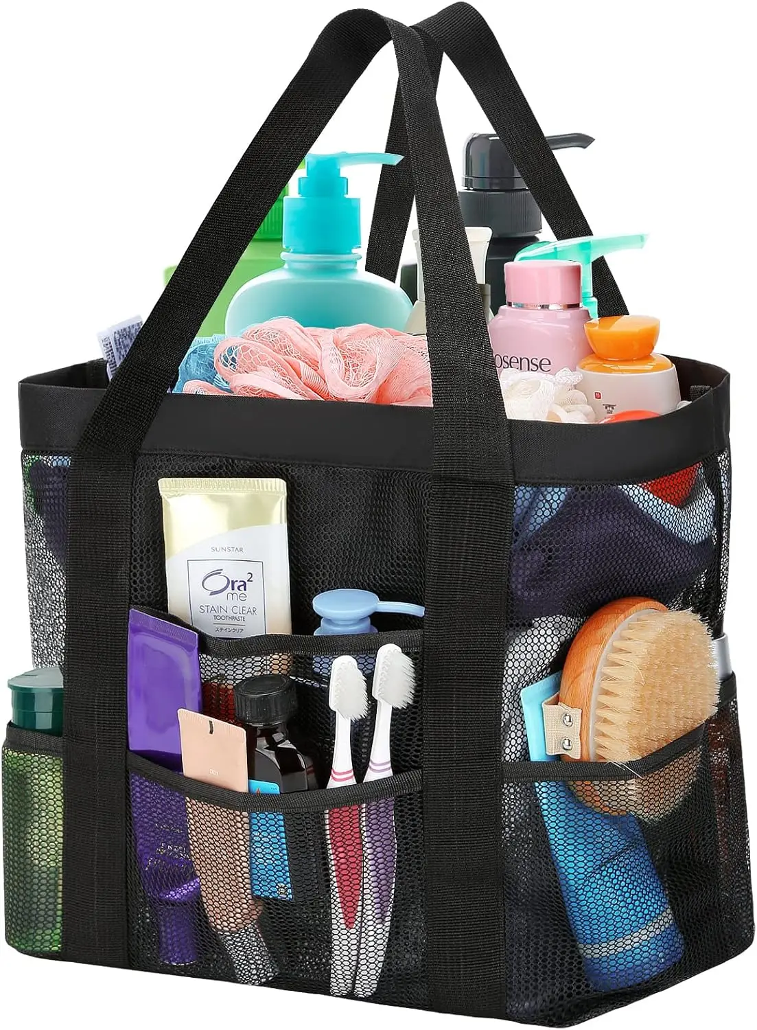 

Large Mesh Shower Caddy, Beach Pool Bag, Portable Toiletry Tote for College Dorm Gym Swimming Black