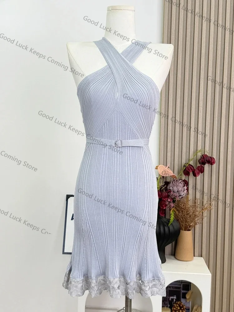 Sukienki damskie 2025, proste, z koronkowymi wstawkami, dopasowane, dzianinowe, elastyczne, do biura, na co dzień, na imprezę, ołówkowe, typu tuba.