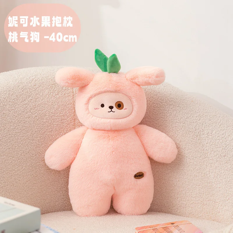 Poupée en peluche de fruits et animaux de dessin animé, oreiller pêche, transforme en chat et chien, poupée apaisante pour femme