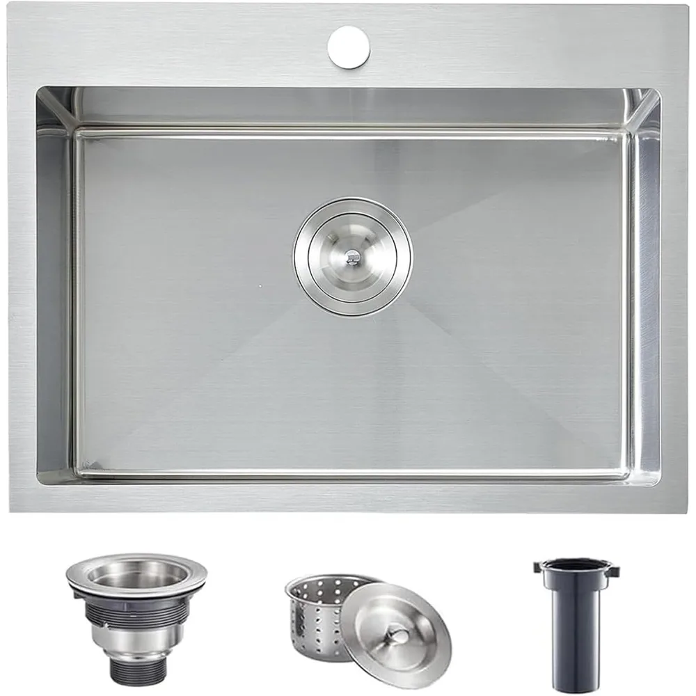 

22x18 Inch Drop In Kitchen Sink 16 Gauge Topmount RV Small Bar Prep Single Bowl Workstation