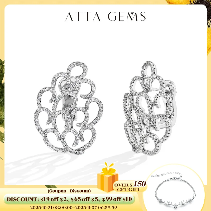 

ATTAGEMS Snowflake Women's Earrings For Party S925 Silver Moissanite Earrings D VVS1 Yellow Gold Plated Gifts Sparkling Jewelry