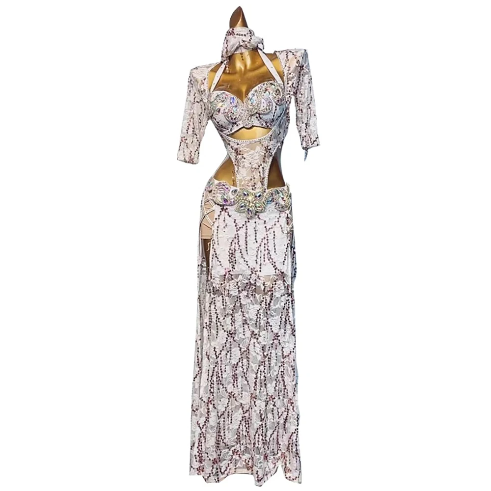 Belly Dance Professional Dress, High-end Lace Sequins, Tassel, American Style Female Adult Stage Professional Clothing