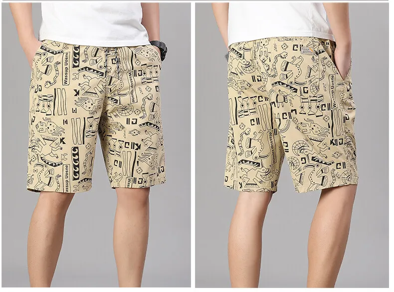 Herren-Shorts aus 100 % Baumwolle, Shorts mit elastischem Bund, lässige Shorts, bedruckte Strandshorts, bequeme Shorts, Laufshorts, Baumwoll-Sweatshorts – Detail 4