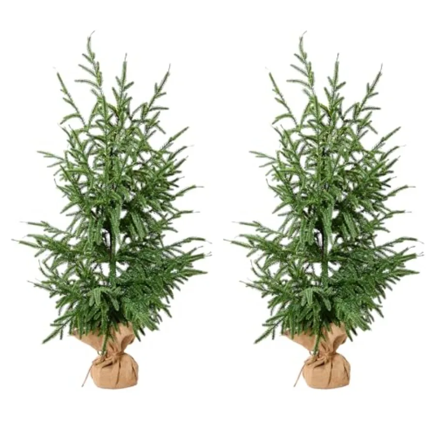 

Artificial Norfolk Pine Trees 2 Pack 3FT Fake Potted Tree with Decorative Burlap Base Real Touch Leaves UV Protected Indoor Out