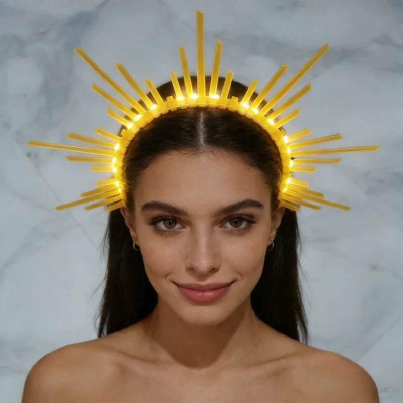 

Светодиодная светящаяся корона богини с эффектом солнечных лучей – светящийся головной убор для Burning Man, фестивалей и костюмированных мероприятий, украшения для волос для девочек