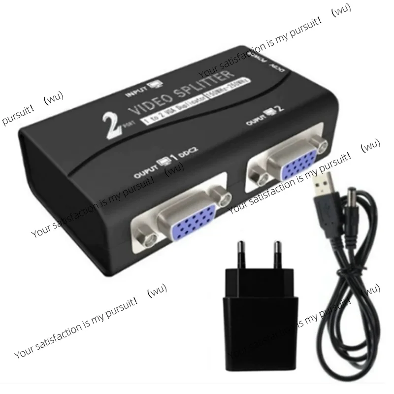 2 Ports VGA Splitter 1 to 2 1 Pc to 2 Monitor VGA SVGA Video LCD Screen Splitter Box Adapter with Power Cable 250MHz(EU)