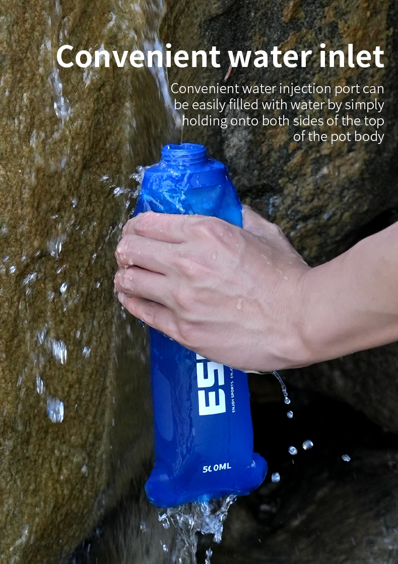 500 ml zusammenklappbare Wasserflasche, weiche Flasche, BPA-frei, faltbar, TPU, Outdoor-Sport, tragbarer Wasserbeutel für Laufen, Camping – Detail 6