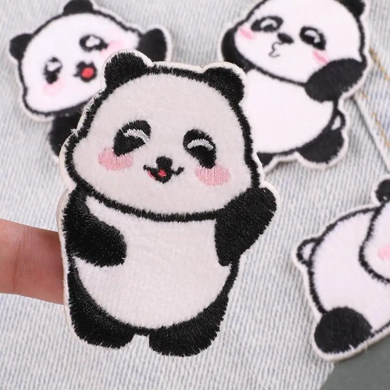 6pcs Panda Decorative On Patches Embroidered Badge Clothing Repair Patches