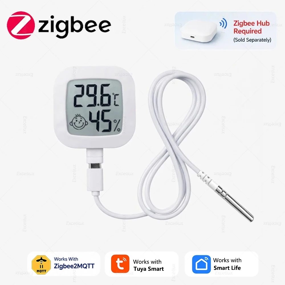 Tuya Zigbee LCD Screen Temperature Humidity Sensor NTC Probe Hygrometer Thermometer Detector Smart Life Remote Monitoring Z2MQTT