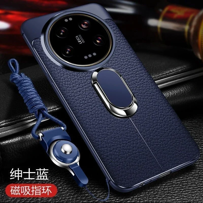 

Magnetic Case For Xiaomi 14 Ultra Case Holder Ring Phone Cover For Xiaomi Mi 14Ultra 5G PU Soft Silicone Shell Shockproof Bumper