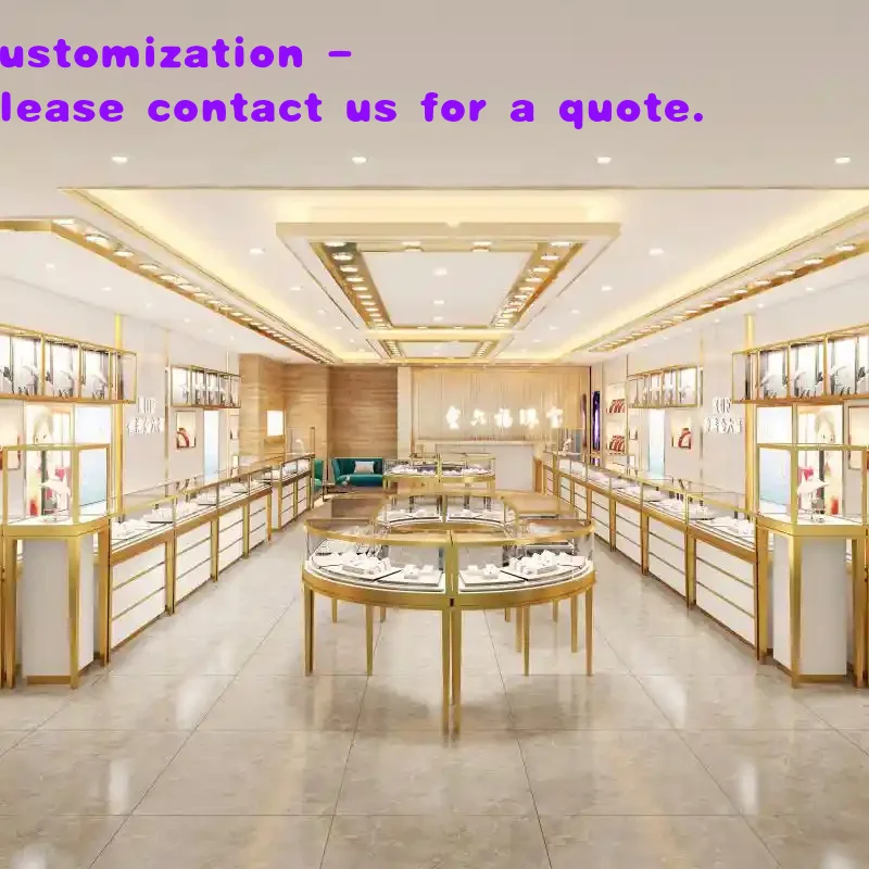 custom.Luxury LED Light Stainless Steel Jewelry Display Metal Counter Shop Furniture Store Showcase