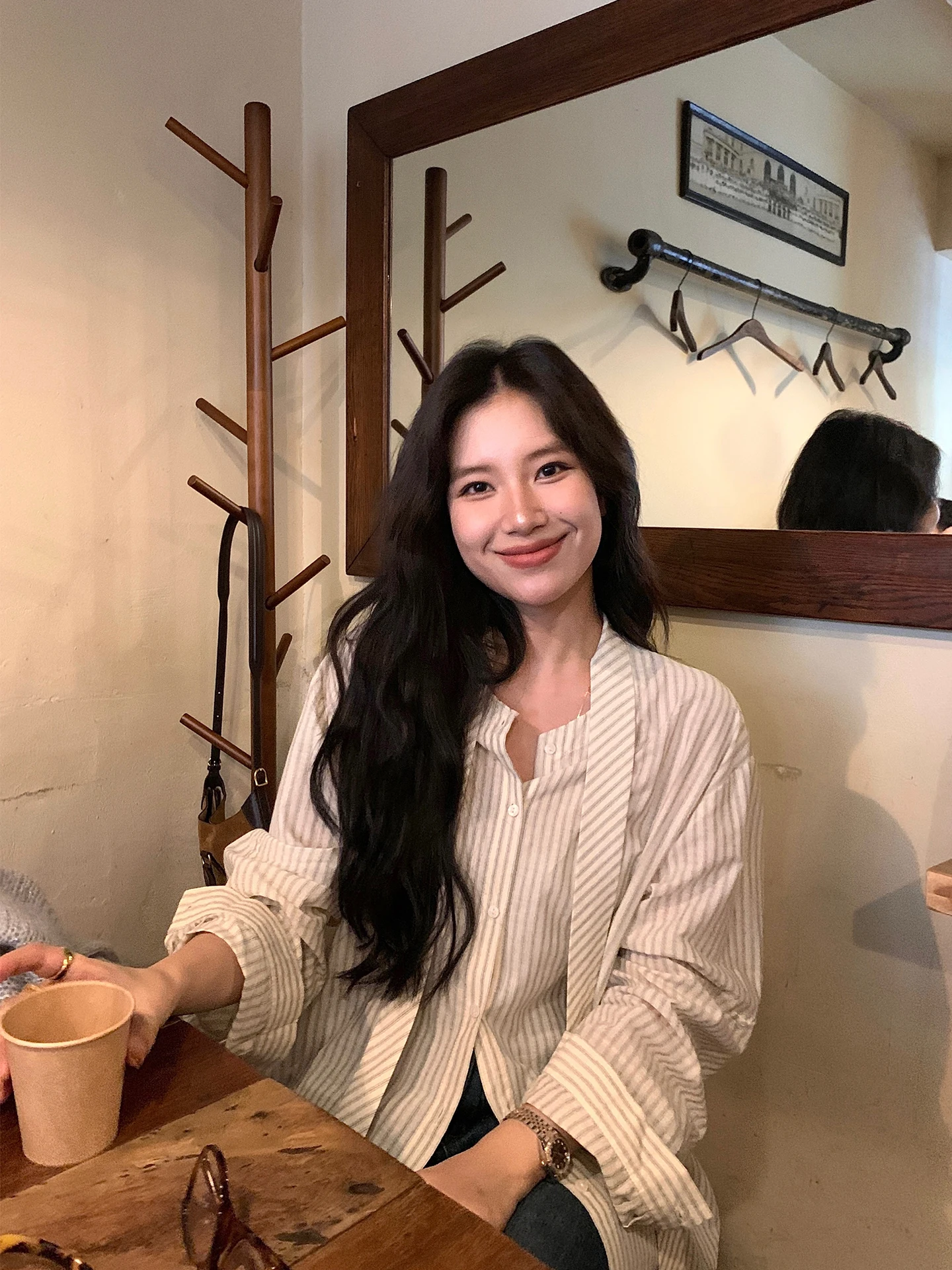 

DaqianwithU Women's Commute irt Loose Long Sve Stripe Thin Autumn Drapey Blouse Cotton 00% Regular Thin