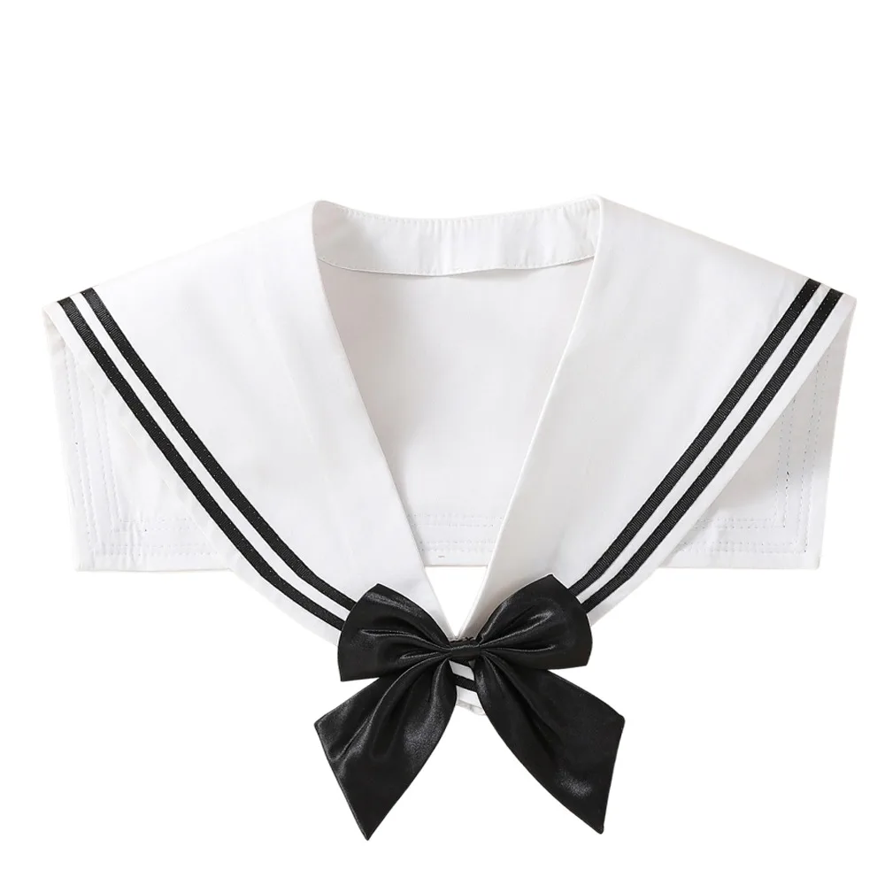 

Striped Sailor Fake Collars Scarf Detachable Cotton Sailor Suit Bow Tie Academy Style Black White Top Fake Collar Necklaces