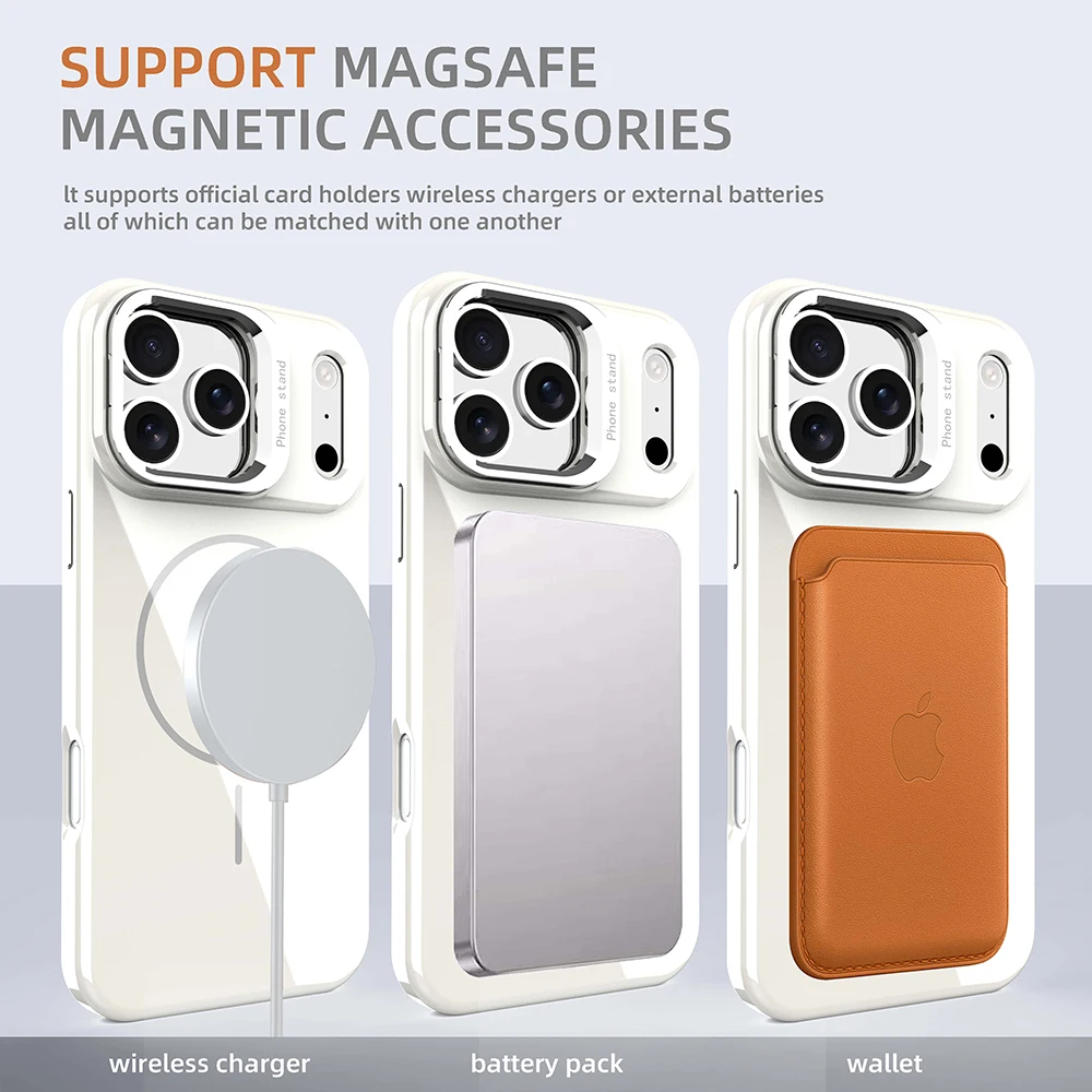 Etui przeciw zarysowaniom do iPhone'a 17 16 15 14 13 Air Pro Max Magsafe Bezprzewodowe ładowanie Obiektyw Mocowanie Kamery Podpórka Flanelowa osłona