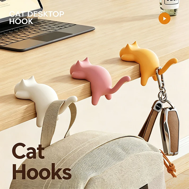Cat Backpack Hook Desk Edge Seamless No Drilling Desk Organizer Multi-Functional Bag Holder for Study Desk Side Cat Hook