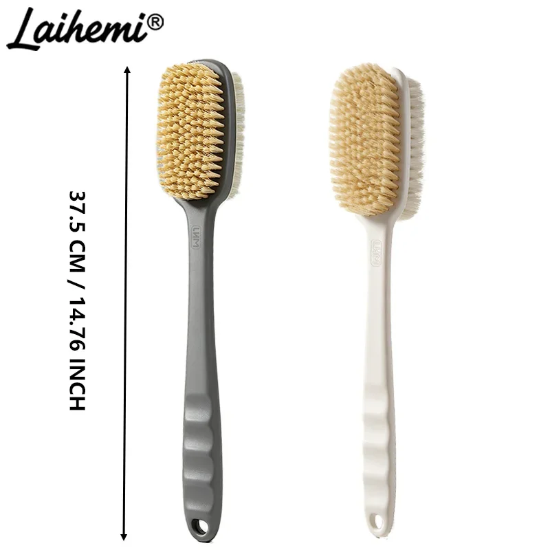 LAIHEMI 2Pcs Double‑Sided Long Handle Bath Brush, Soft & Stiff Bristles, Non‑Slip Handle & Hanging Hole for Adults & Seniors